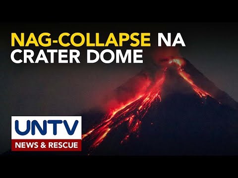 Crater dome ng Mayon, nag-collapse; pyroclastic density current at pagbagsak ng bato, naiulat