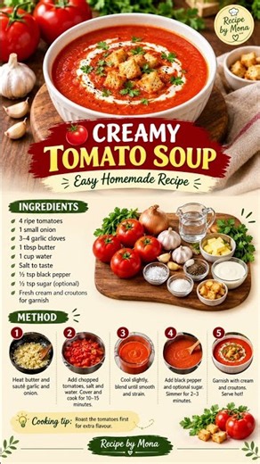 Easy & Creamy Tomato Soup Recipe | Restaurant-Style at Home ❤️