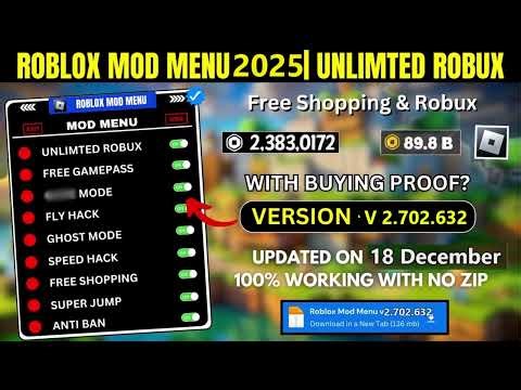 Roblox mod menu 2.702.632 Free robux and shopping | Fly, Speed & Unlimited Robux (2025)