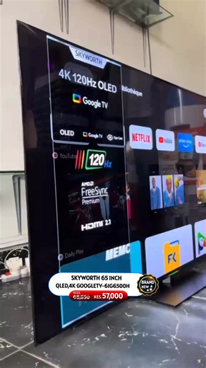 SKYWORTH 65 INCH SMART GOOGLE TV Resolution: QLED Refresh Rate: 60-120 Hz HDR10 Game Mode Google Assistant Film Maker Mode Far Field Voice Control Screen Mirroring/chromecast Dolby Vision & Atmos Low Blue Light Flicker Free Night Mode Health Care Auto Volume Control Adaptive Ambient Light Find My Remote#kenyantiktok🇰🇪#mombasatiktokers #nakurutiktokers#kenyansinqatar🇶🇦🇶🇦🇰🇪🇰🇪