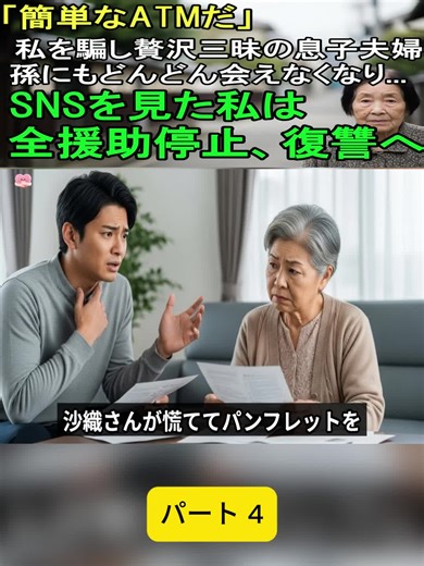 簡単なATMみたいなもんだ私を騙し援助したお金で贅沢三昧の息子夫婦...ある日SNSを見て復讐を決意地獄を見る息子夫婦 Part-4
