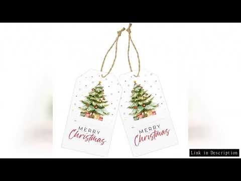 100PCS Watercolor Xmas Tree Christmas Paper Gift Tags with Hemp Rope 'Merry Christmas' Hanging Name