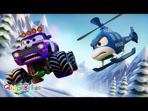 Police Helicopter Catches The Bad Monster Truck | Nursery Rhymes - GiggleBellies
