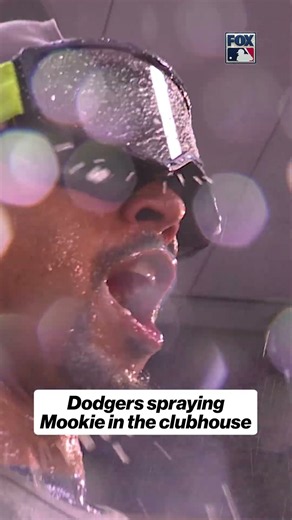 Mookie Betts livin' it up after the Dodgers beat the Braves in the NLDS 🍾 #baseball #mlb