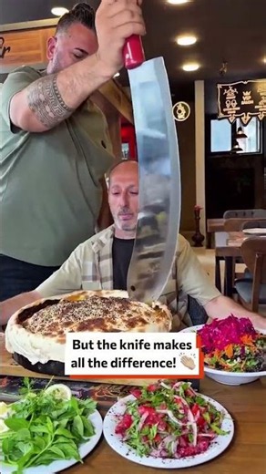 Using A Humongous Knife To Cut Open This Meal 🥘🤤 #FoodReveal #StuffedBread #ComfortFood