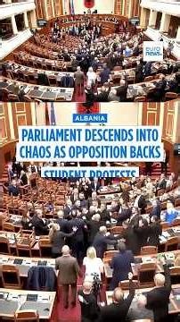 Albanian opposition and ruling party lawmakers scuffle in parliament over student protest tensions