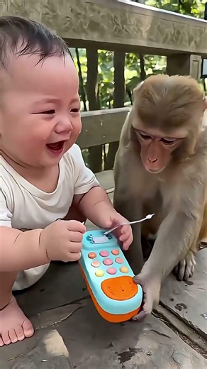 Cute baby and monkey 🐵😍