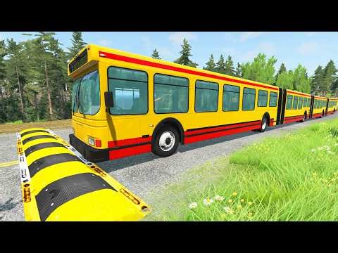 LONG BUS And TRUCKS Vs MASSIVE SPEED BUMPS - BeamNG.Drive
