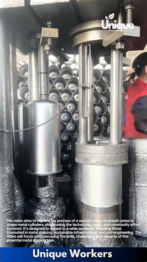 Hydraulic Press Machine Crushing Metal Cans in Factory Process