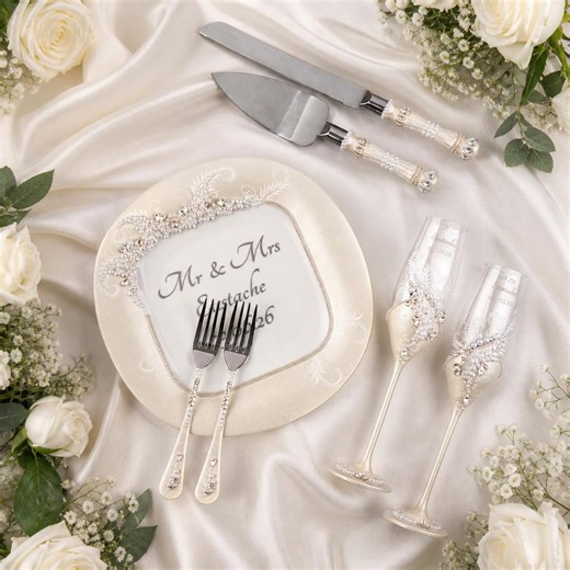 Custom Wedding Cutting Set With Cake Server Knife and Toasting Glasses, Bride Groom Gift - Etsy