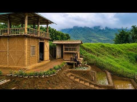 How This Girl Built 3 Ponds Around Her Bamboo House | 100 days Living Alone