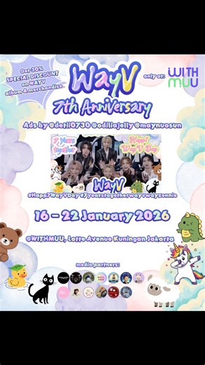 黄冠亨 on Instagram: "✨️❤️ WayV 7th Anniversary Project x WithMuu Indonesia ✨️❤️ ❤️ Happ7 WayV Day ❤️ 7 Years Together WayV WayZenNi 📍 WithMuu, Lotte Mall, Kuningan, Jakarta 🗓 January 16-22, 2026 Project by: @detii0730 odiliajelly @maynuosun 🎉 Special Thanks to WithMuu Indonesia 🥰 🎉 Get 30% special discount on WayV album & merch at WithMuu during the project period 🤩 Tag us if you see the ads! 🫶✨️ Special thanks to WithMuu Indonesia @withmuu_indonesia Thanks to media partner: @wayv_airlines 