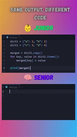Merge Two Dictionaries in Python 🐍 | Junior vs Senior #python #coding #dsa #pythondictionary #shorts