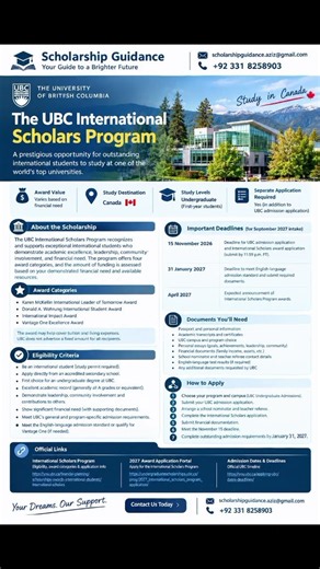UBC International Scholars Program 2027 #studyincanada #studyabroad #internationalstudents