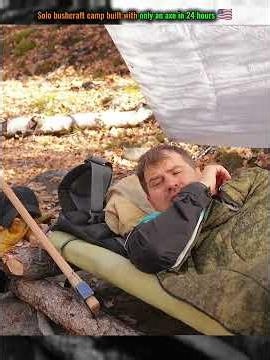 24 Hours Alone: I Built a Full Bushcraft Camp with ONLY an Axe (No Saw!) 🪓 #BushcraftCamp 🇺🇸