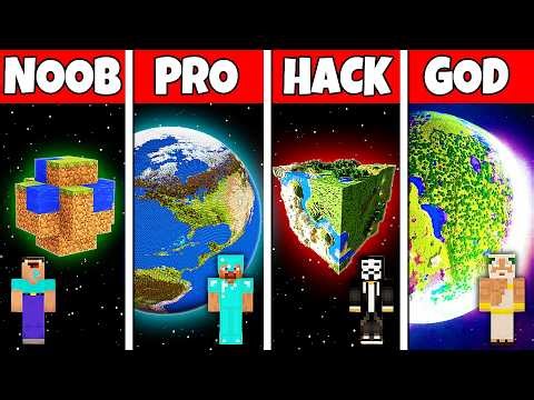 Minecraft Battle: NOOB vs PRO vs HACKER vs GOD INSIDE PLANET HOUSE BASE BUILD CHALLENGE in Minecraft