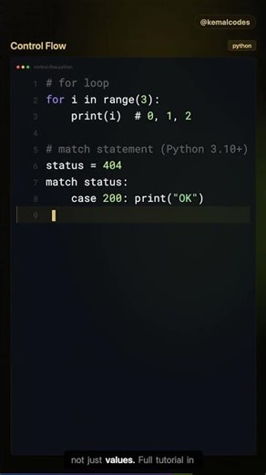 Python Tutorial #04: Control Flow — if, for, while & match #Short