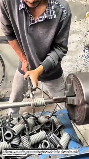 Manual Metal Coil Spring Winding Using a Rotating Mandrel Machine | Mechanical Production Education.