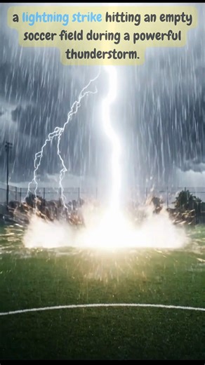 What you’re seeing is a cloud-to-ground lightning bolt hitting a football field during a severe storm. The flash didn’t “aim” for the fire — it followed the path of least electrical resistance,, likely drawn to moisture, metal beneath the turf, or grounding structures nearby. Why there’s fire: • Lightning can reach 30,000°C — hotter than the surface of the Sun • The impact can ignite rubber infill, dry material, or trapped gas • The explosion effect comes from air and moisture instantly super-he