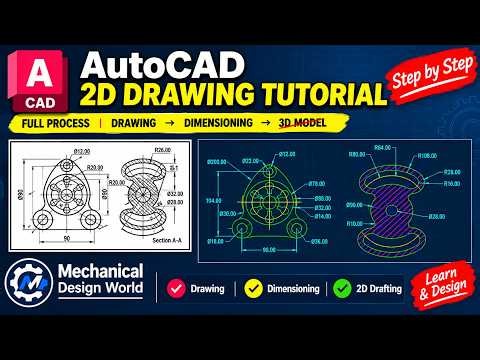 AutoCAD 2D Mechanical Drawing Tutorial Step by Step Engineering Drawing