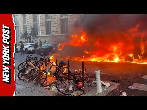 Fires Burn and Fireworks Launch as Cost-of-Living Protests Turn Violent in Paris