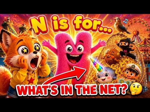Letter N Song for Kids | ABC Phonics | Ninja Narwhal Noodles Nightingale Navigator Net 🎪🎣