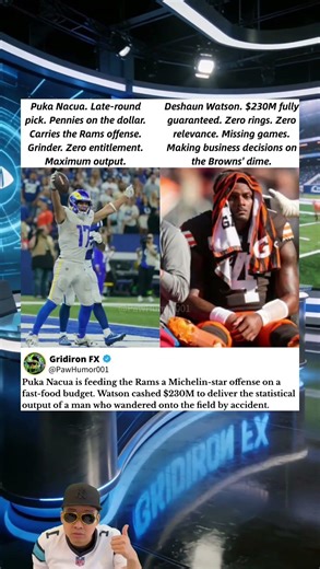 Puka Nacua costs pennies and carries the Rams. Watson costs $230M and carries a clipboard. 💀 #nfl
