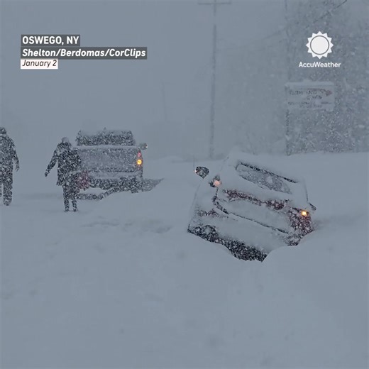 Intense lake effect snow is piling up across the Oswego, New York area, burying cars, stranding vehicles, and leaving even a plow truck stuck as rescues efforts continue. | AccuWeather