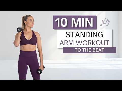 10 min STANDING ARM WORKOUT | To The Beat ♫ | Medium Dumbbells | No Repeats