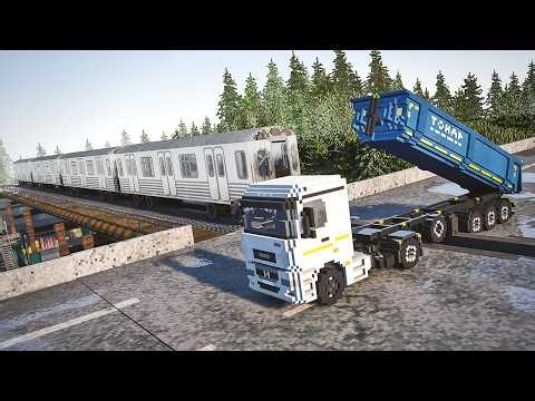Train vs Trucks on a Bridge | Teardown Physics