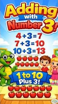Addition with Number 3 for Kids 🍎 | Learn 1:10 Plus 3 | Easy Preschool Math | Fun Counting for Kids