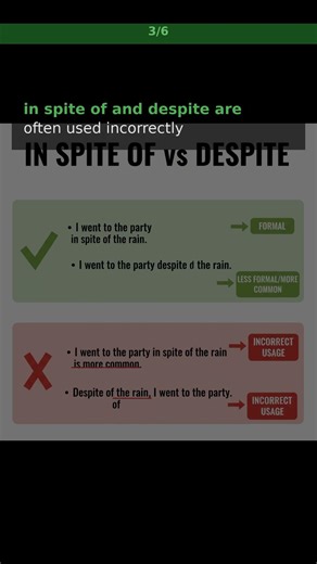 MASTER Grammar Tip: IN SPITE OF vs DESPITE