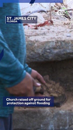 Crews are raising First Baptist Church in St. James City, Florida by six feet to protect it from future flooding after Hurricane Ian caused extensive damage.