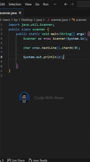 Learn Java Character Input Fast | Code with Meer #java