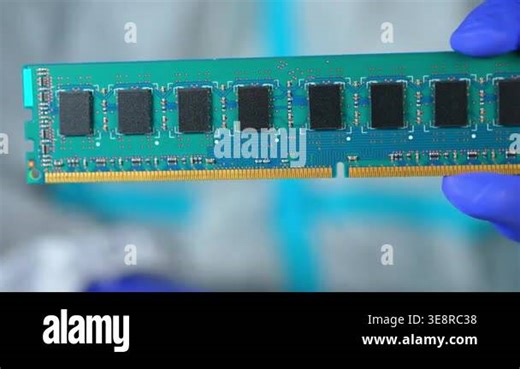 RAM Unit of the computer or DRAM, Dynamic Random Access Memory chips display. Concept of AI boom and massive shortage of RAM, driving prices high as tech giants hoard components for data centers Stock Video Footage - Alamy