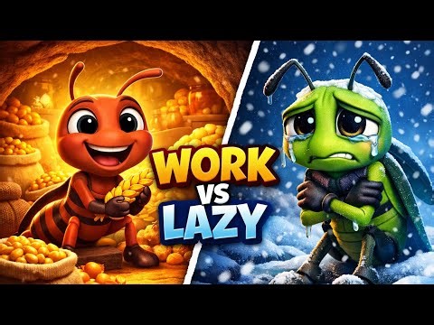 WORK vs LAZY | The Ant and The Grasshopper Story for Kids