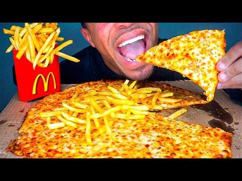 ASMR DOMINO’S THIN CRUST EXTRA CHEESE PIZZA MCDONALD’S FRENCH FRIES EATING MOUTH SOUNDS NO TALKING