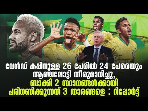 വേൾഡ് കപ്പിനുള്ള 26 പേരിൽ 24 പേരെയും ആഞ്ചലോട്ടി തീരുമാനിച്ചു,ബാക്കി 2 സ്ഥാനങ്ങൾ | Brazil Football