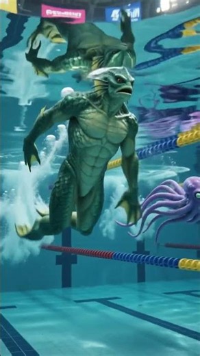 Aliens Swimming Race.. #aliens #swimming #ai #artificialintelligence #pool