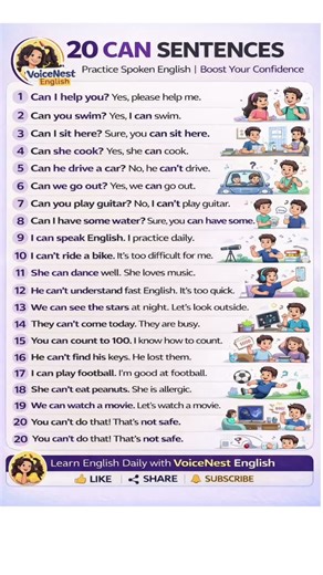 20 Can Sentences in English 💥 | Spoken English Practice for Beginners #learningenglish #shorts
