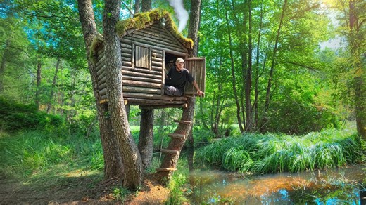 Building a Cozy Bushcraft Treehouse Over the Water: Catch and Cook. Overnight, Survival. Full Video Comment 👇👇 👇 | Brave Wilderness Life