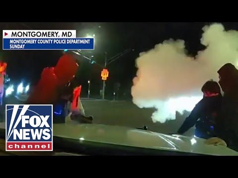 Masked mob ATTACKS police cruiser in WILD video