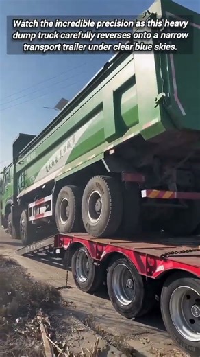 ​Precise Reverse Maneuver For Transporting Massive Green Dump Trucks