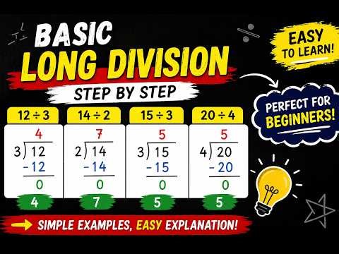 Basic Long Division for Beginners | Easy Division Examples Step by Step