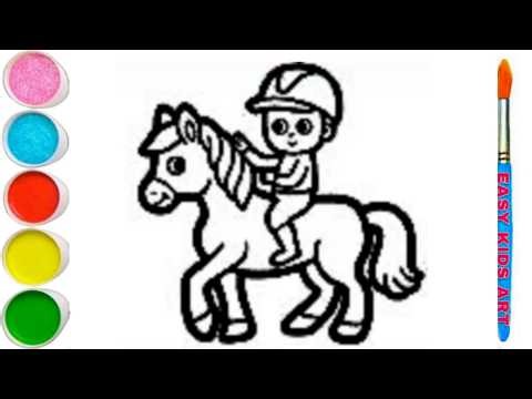 🐎 Cute Boy Riding Horse Drawing & Coloring 🎨 Easy Art for Kids