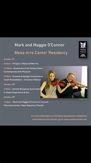 In Mesa Arizona for a concert Thursday night at the Mesa Arts Center! Would you check out the Moon! 🌕 We are also doing some outreach including a concert at the Mesa Contemporary Arts Museum today at 12pm as well as some other community outreach events! Thanks Randall Vogel and Zuill Bailey for having us! #MarkandMaggieOConnor #MarkOConnor #Phoenix #Arizona #Mesa