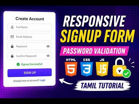 Responsive Signup Form using HTML CSS & JavaScript | Password Validation | Tamil | Let's Code 360