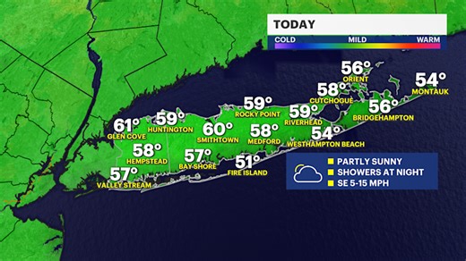 Rain showers develop this evening; wet start to Thursday on Long Island