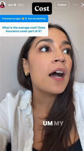 36-year-old Alexandria Ocasio-Cortez complains that her insurance didn't pay for her to freeze her eggs and says she spent "years" saving up for the $8,000 egg-freezing procedure.AOC also said men who criticize her can't be trusted because they don't "understand the first thing about a woman's body.""There is so much negative messaging that is directed towards women around our family choices, period...""If you have kids, when you have kids, whatever, there's so much negativity, and it is designe