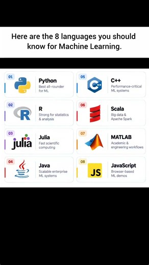 8 Programming Languages for Machine Learning 🤖💻 #developer #tech #coding #programming #ml #python